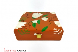 Orange rectangle lacquer box hand painted with tulip 19.5*17.5*H6cm